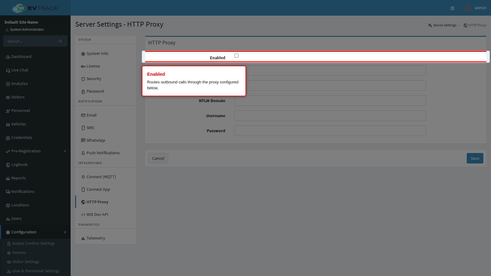 The proxy Enabled switch
