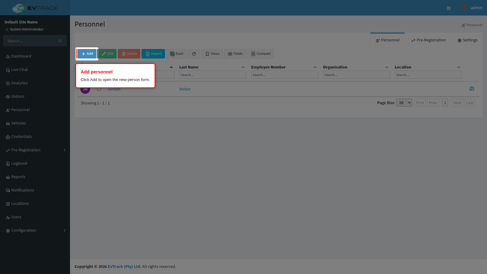 Personnel list with Add button
