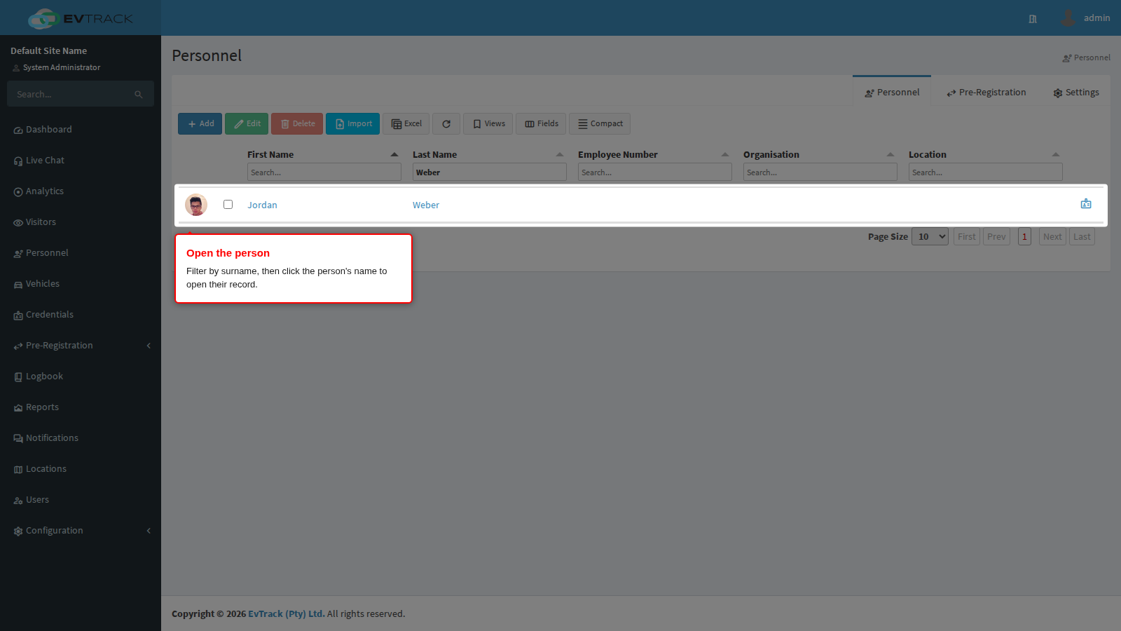 Filtering the list and opening the person