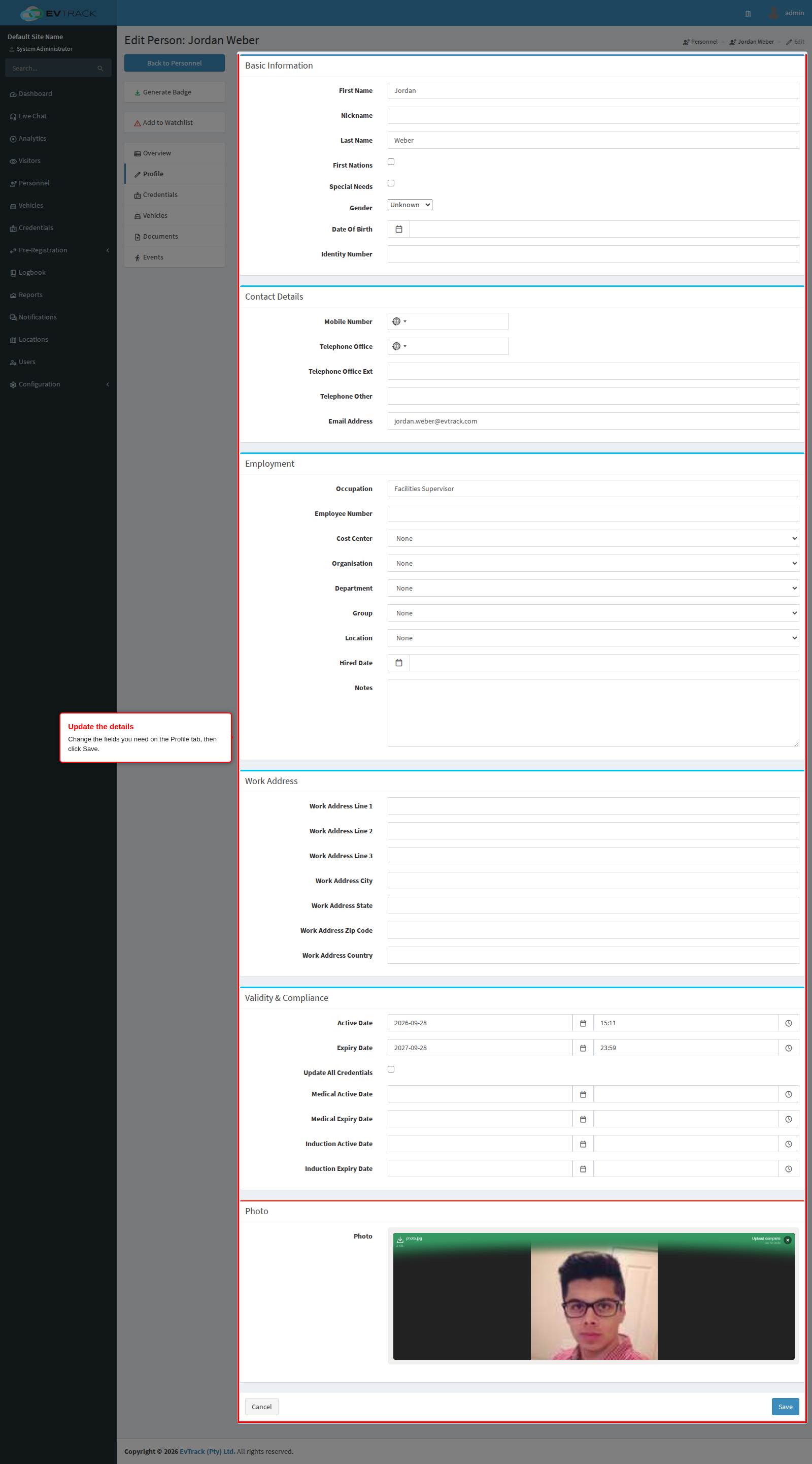 Editable person details