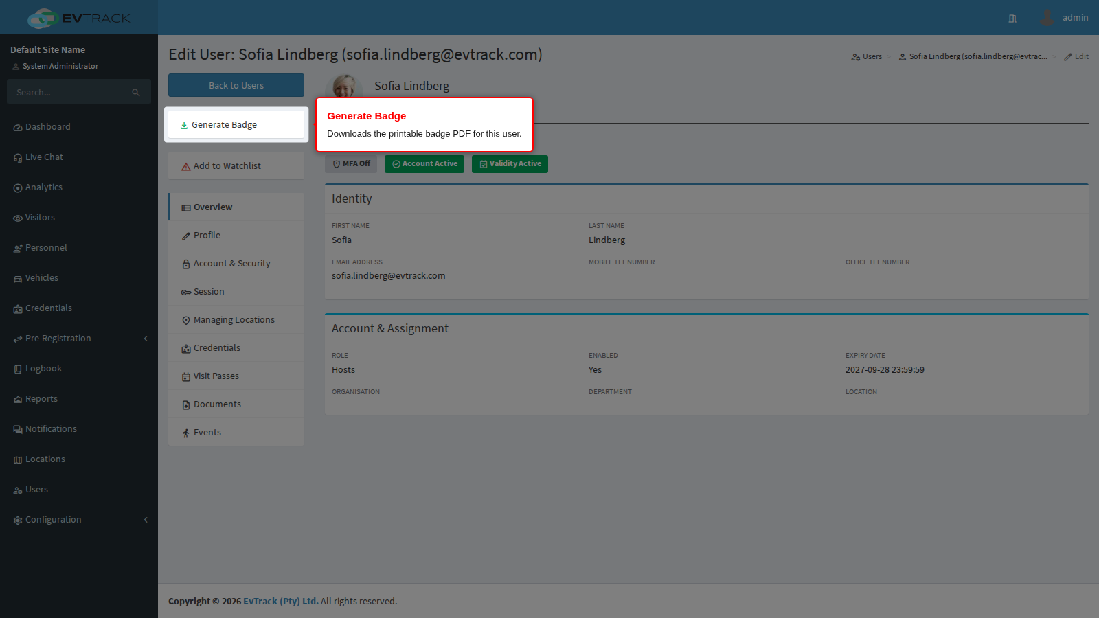 Generate Badge on the user edit page