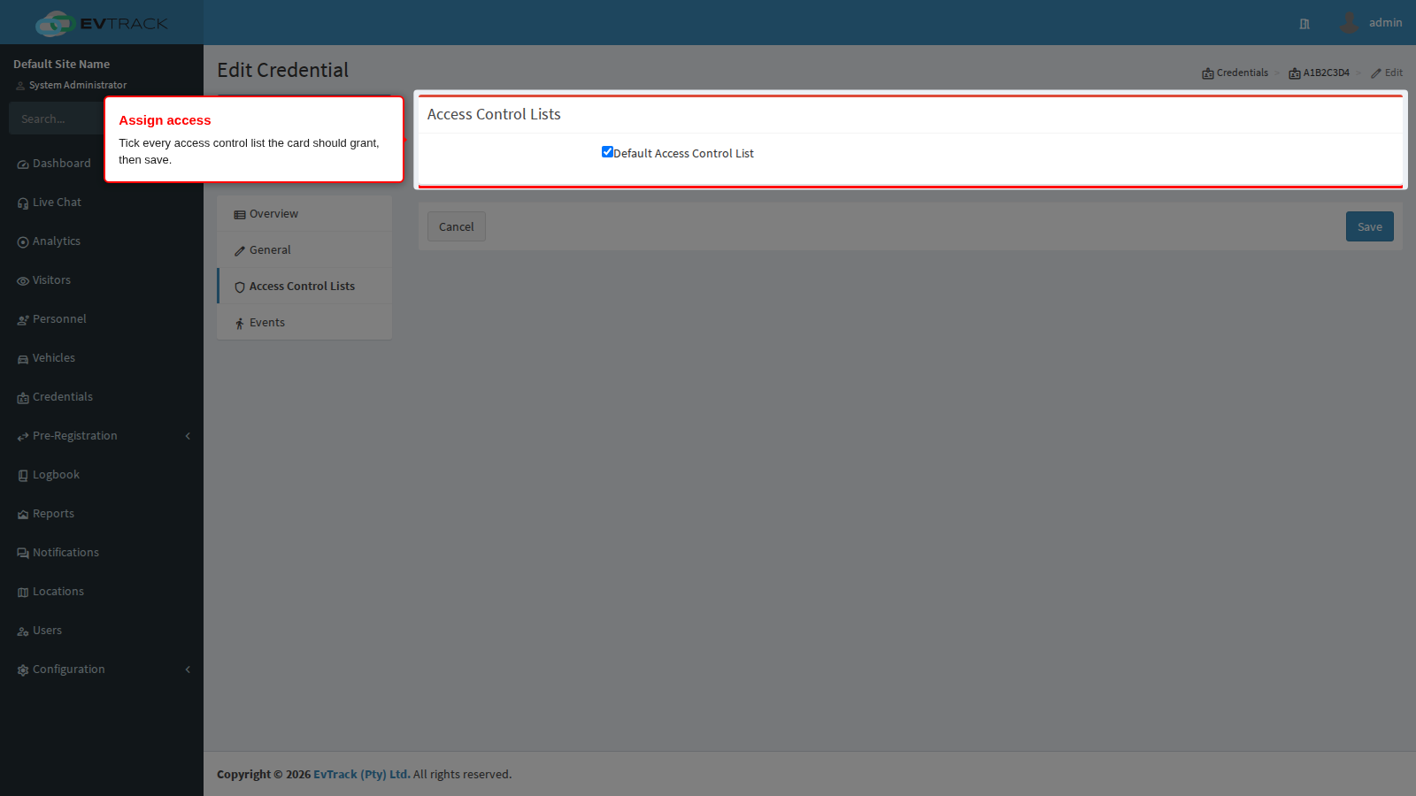 Assigning an access control list