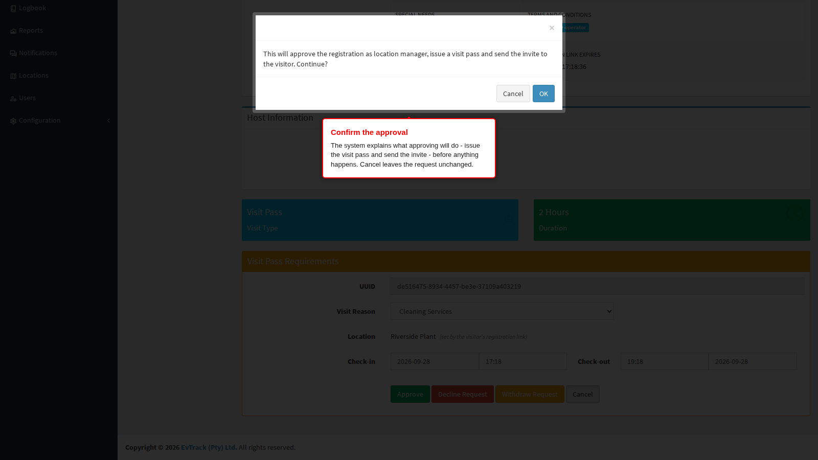 The approval confirmation
