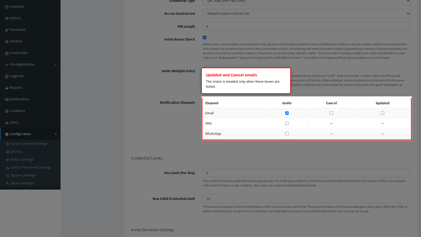 Updated and Cancel email channels