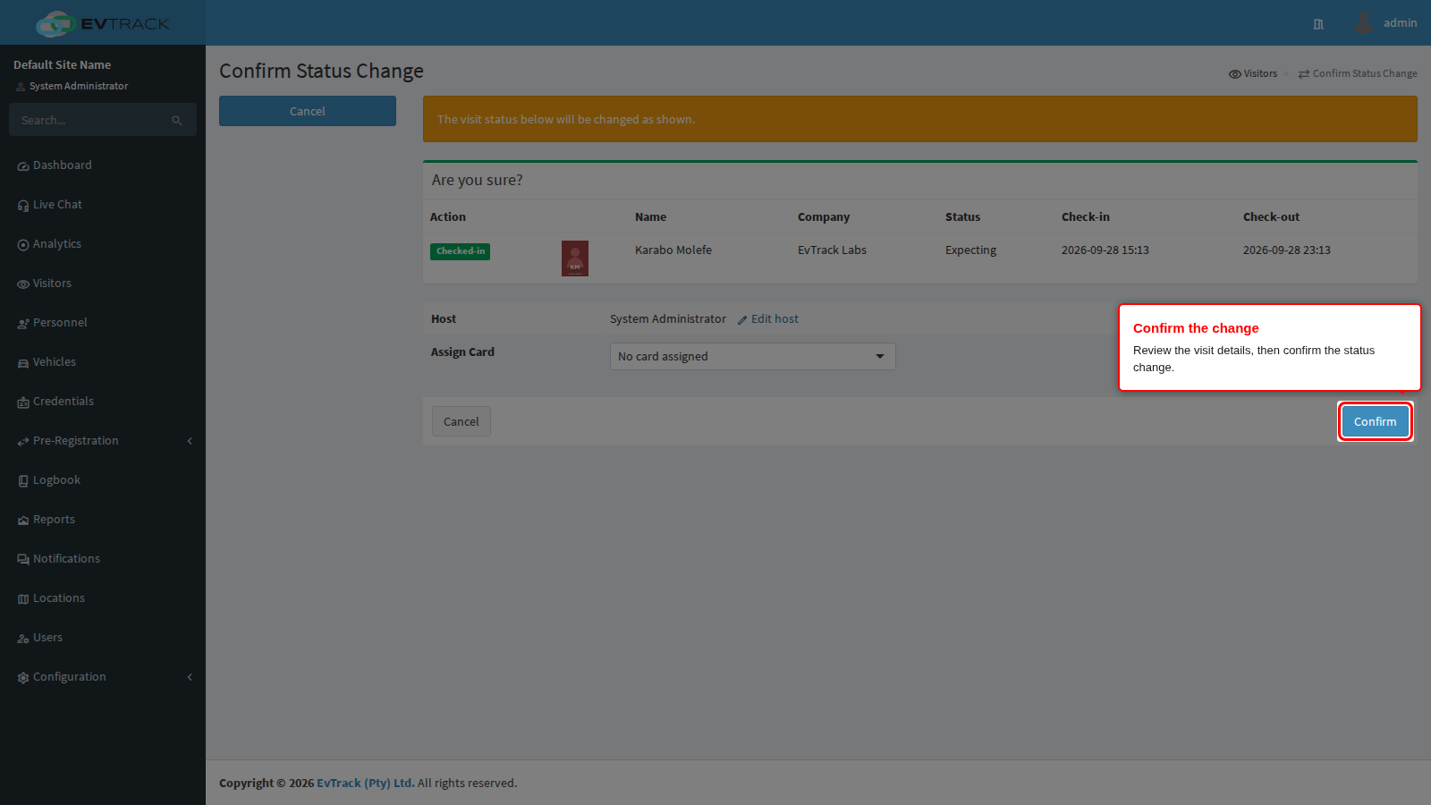 Check-in confirmation