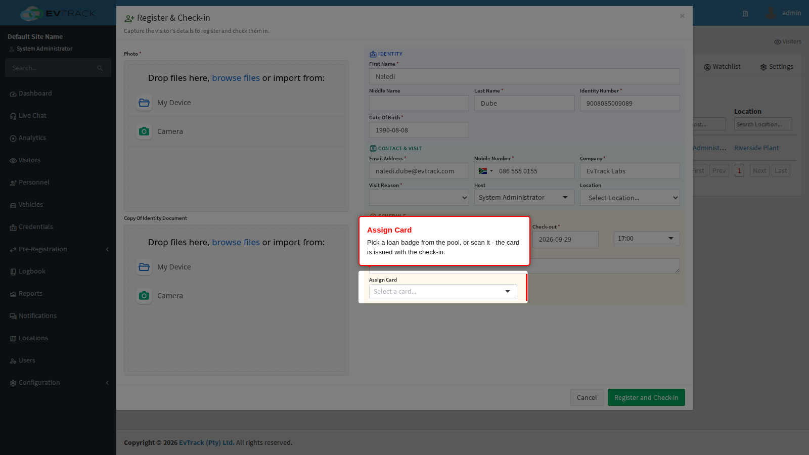 Assign Card picker