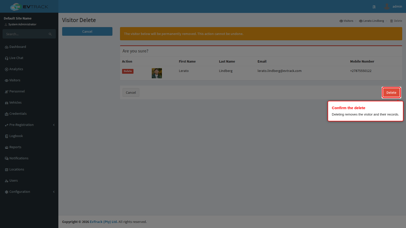 Delete confirmation page
