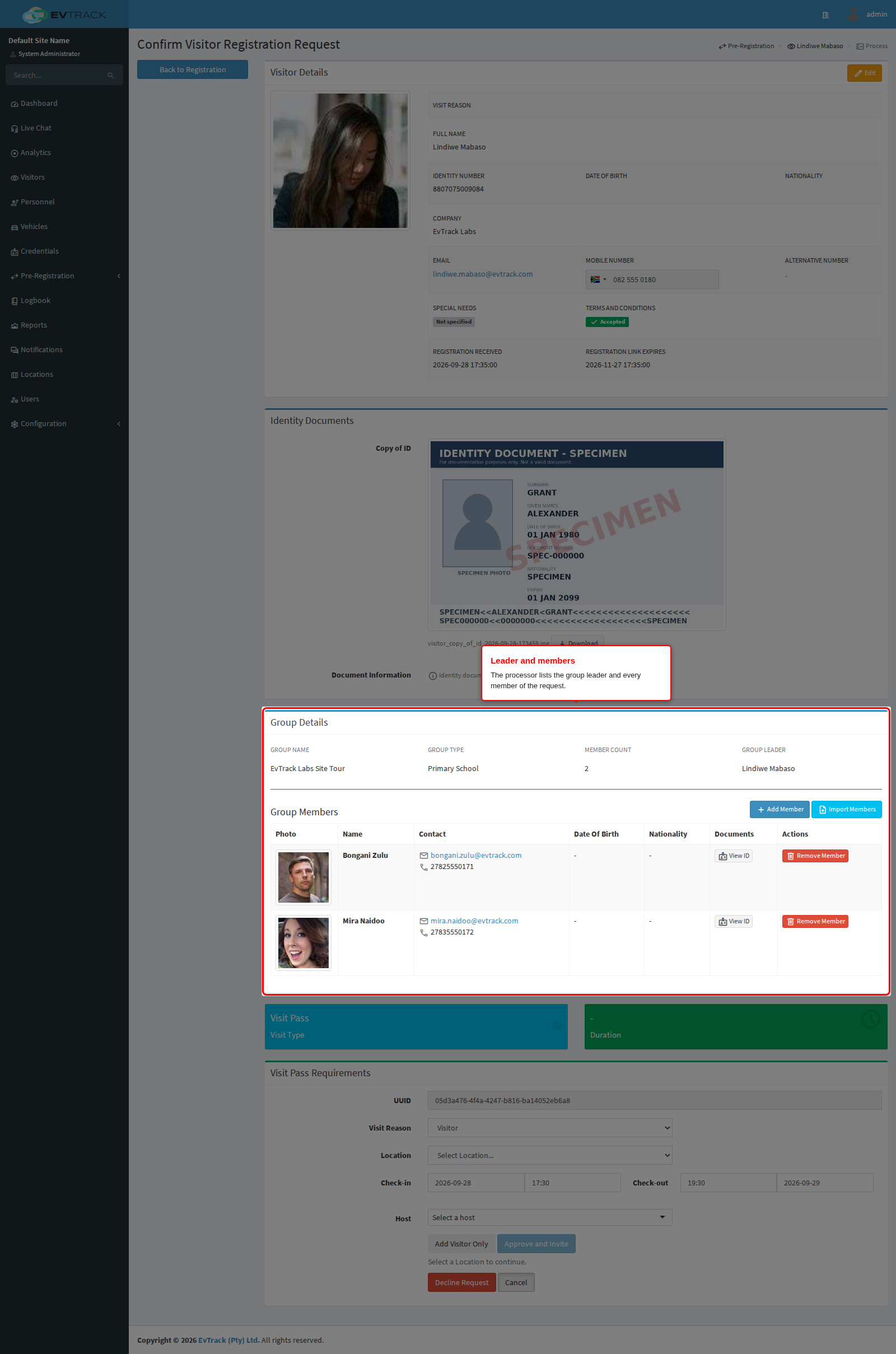 Group registration processor