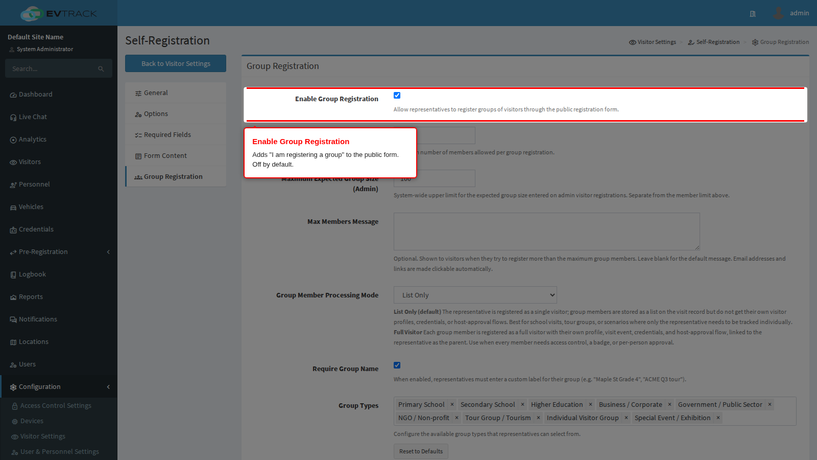 Enable Group Registration