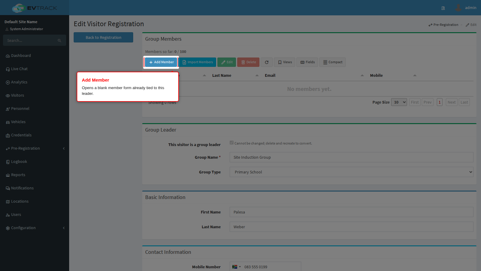Add Member button above the members table