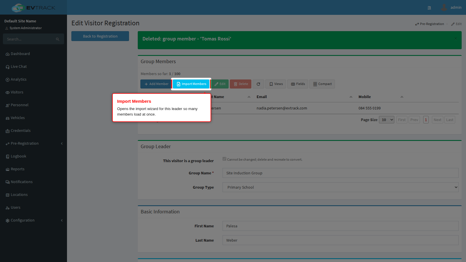 Import Members button above the members table