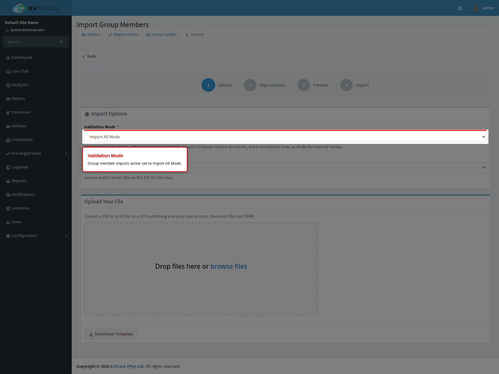 Validation Mode on the group member import