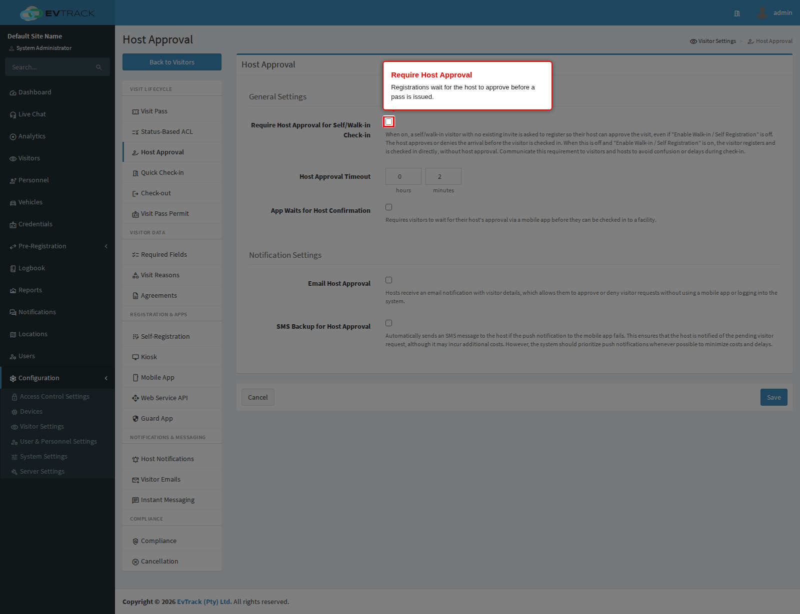 Host approval settings