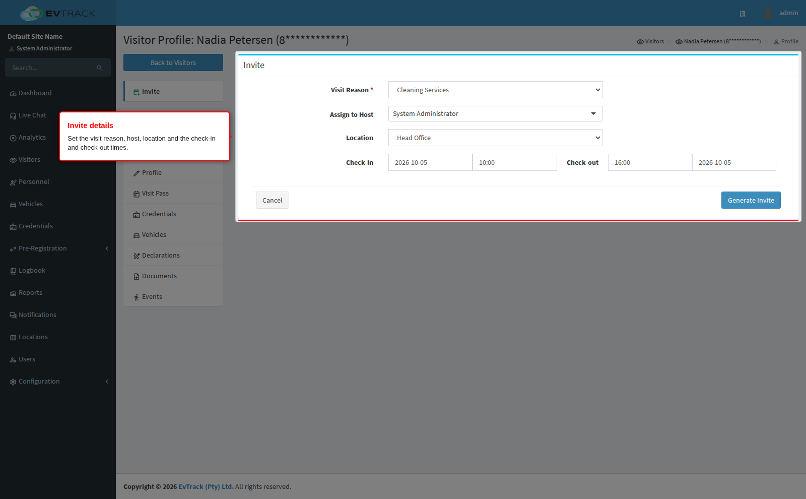 Completed invite form