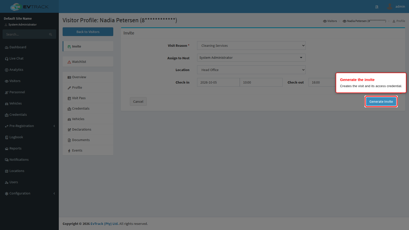 Generate invite button