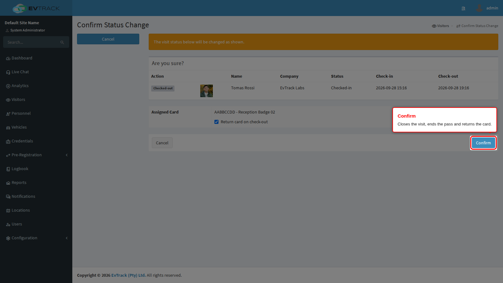The confirm button