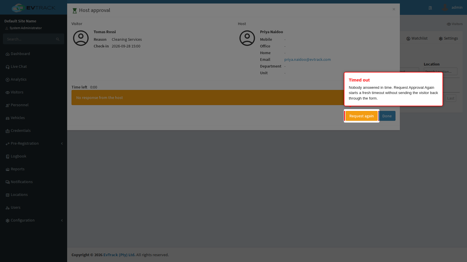 The waiting panel after the request times out