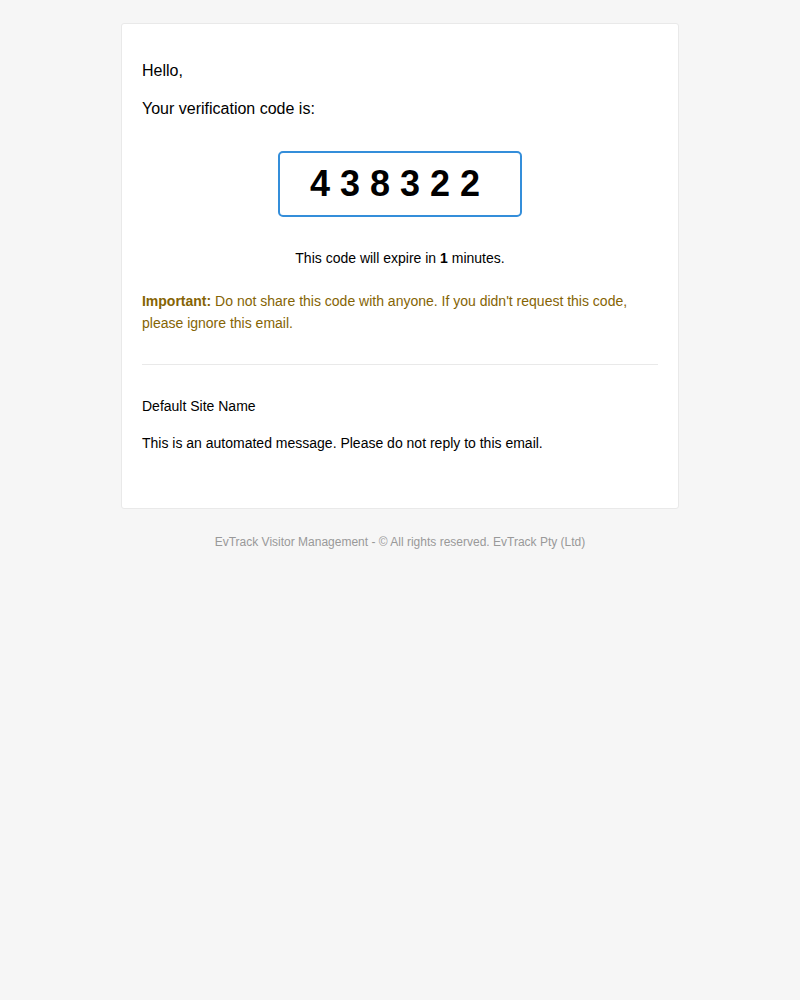 Verification code email