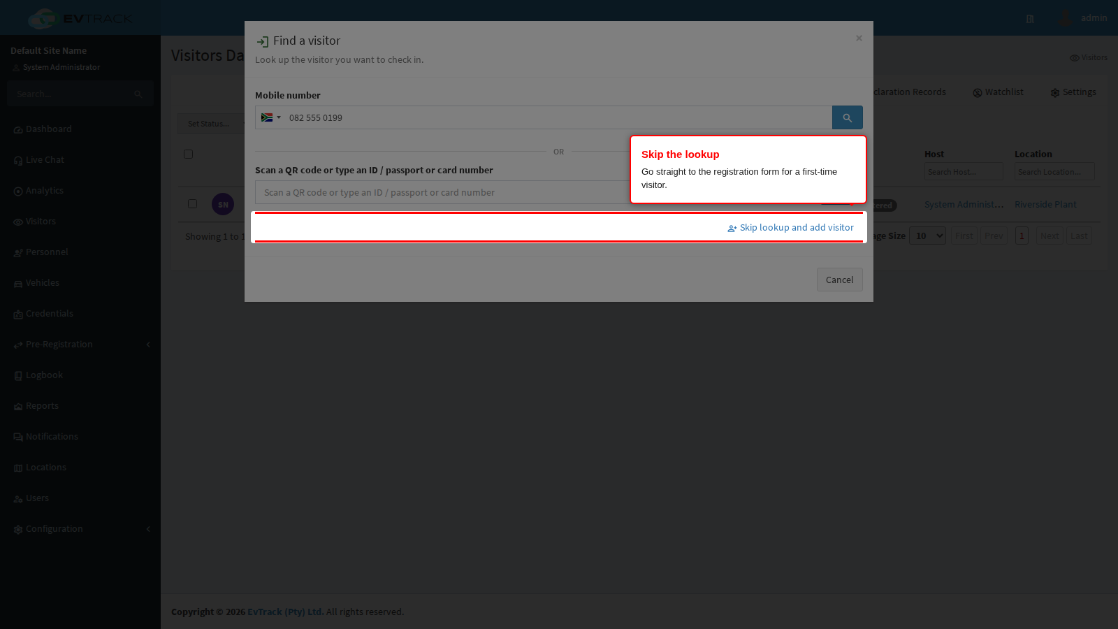 Skip lookup and add visitor