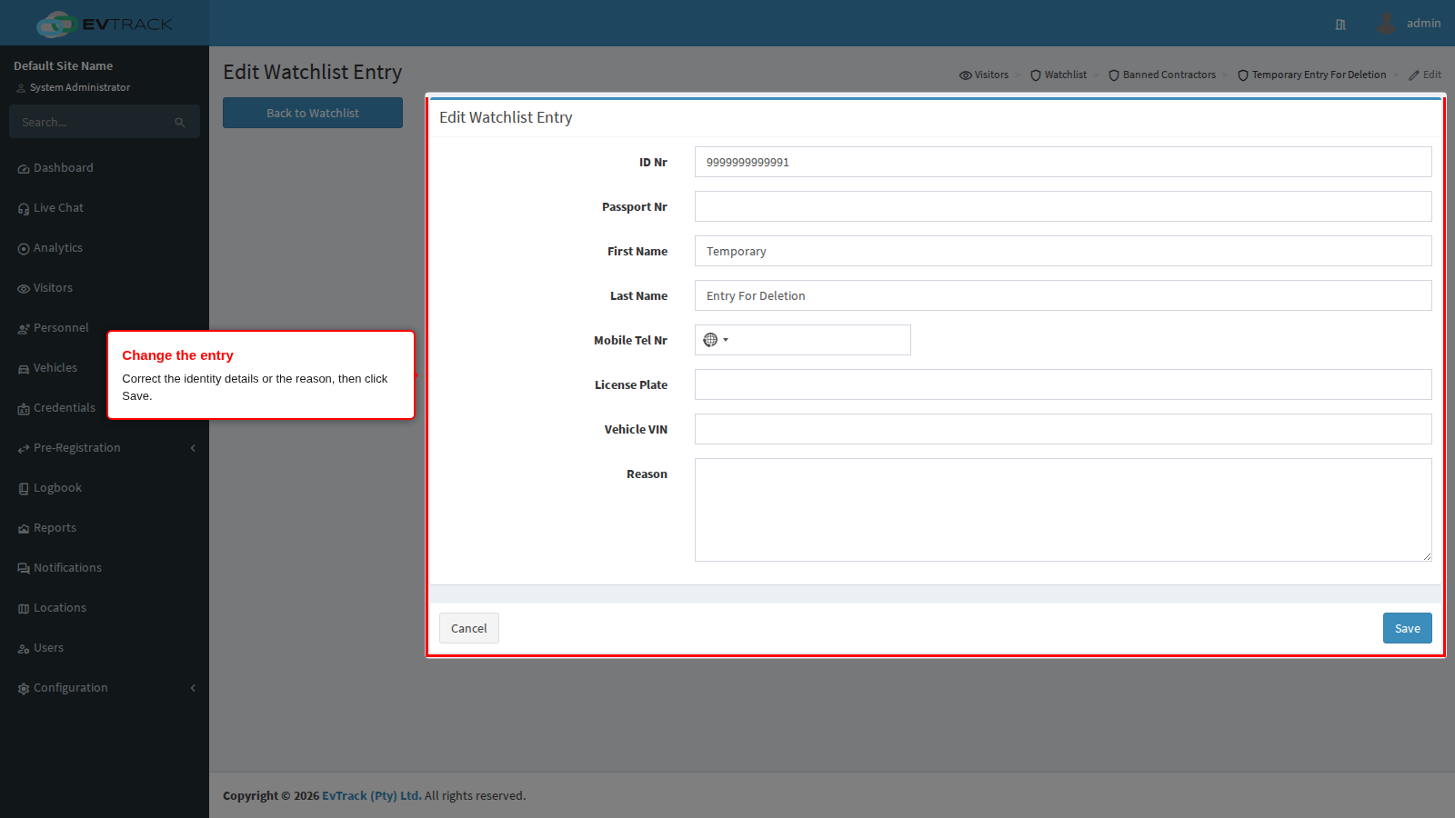 Entry edit form