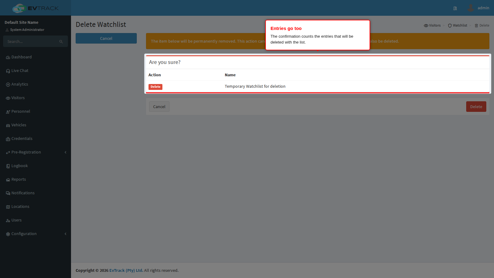 Watchlist delete confirmation